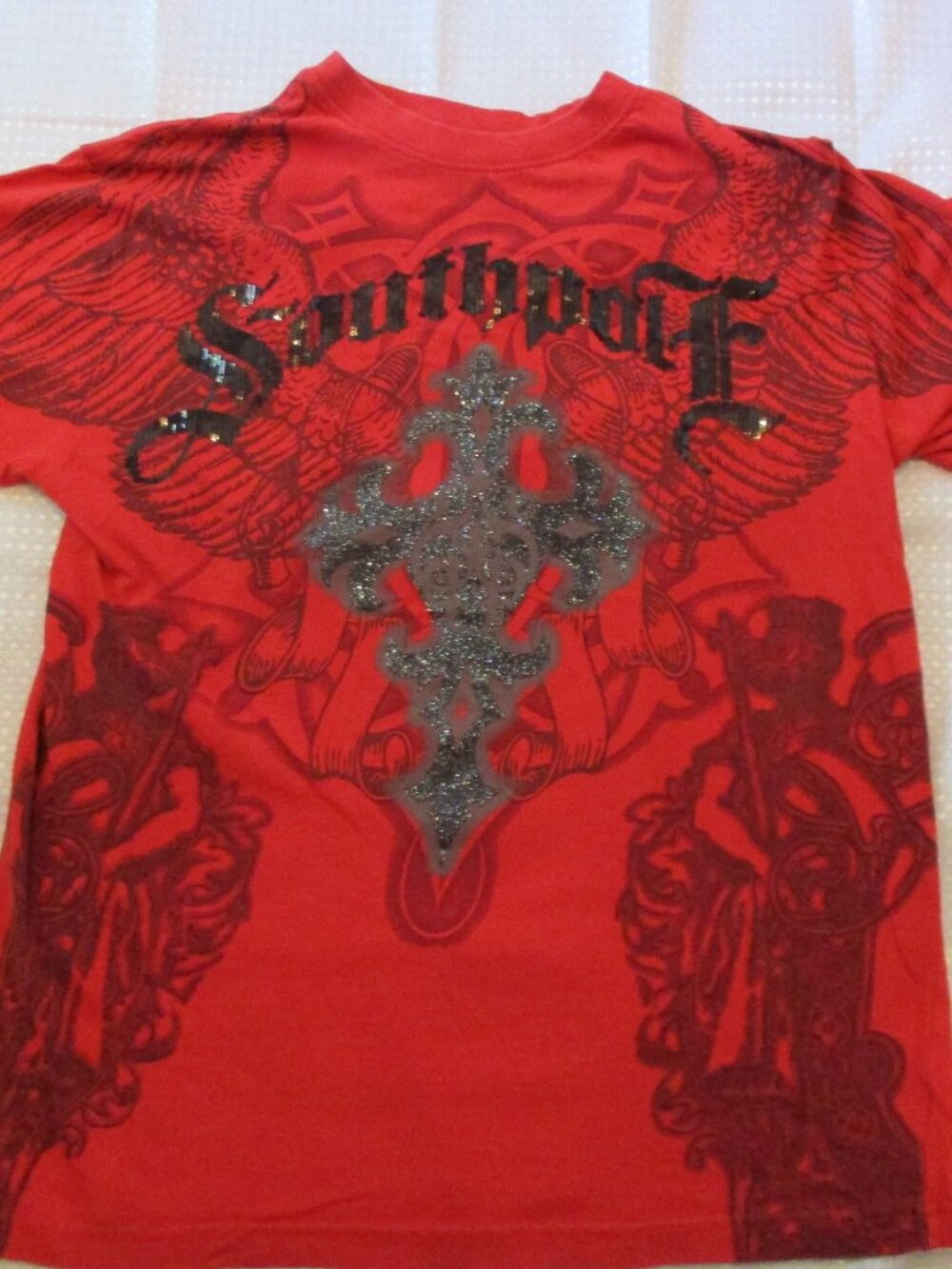 Y2K Southpole Premium Streetwear Red/Black Embellished Graphic T-Shirt Sz. XL